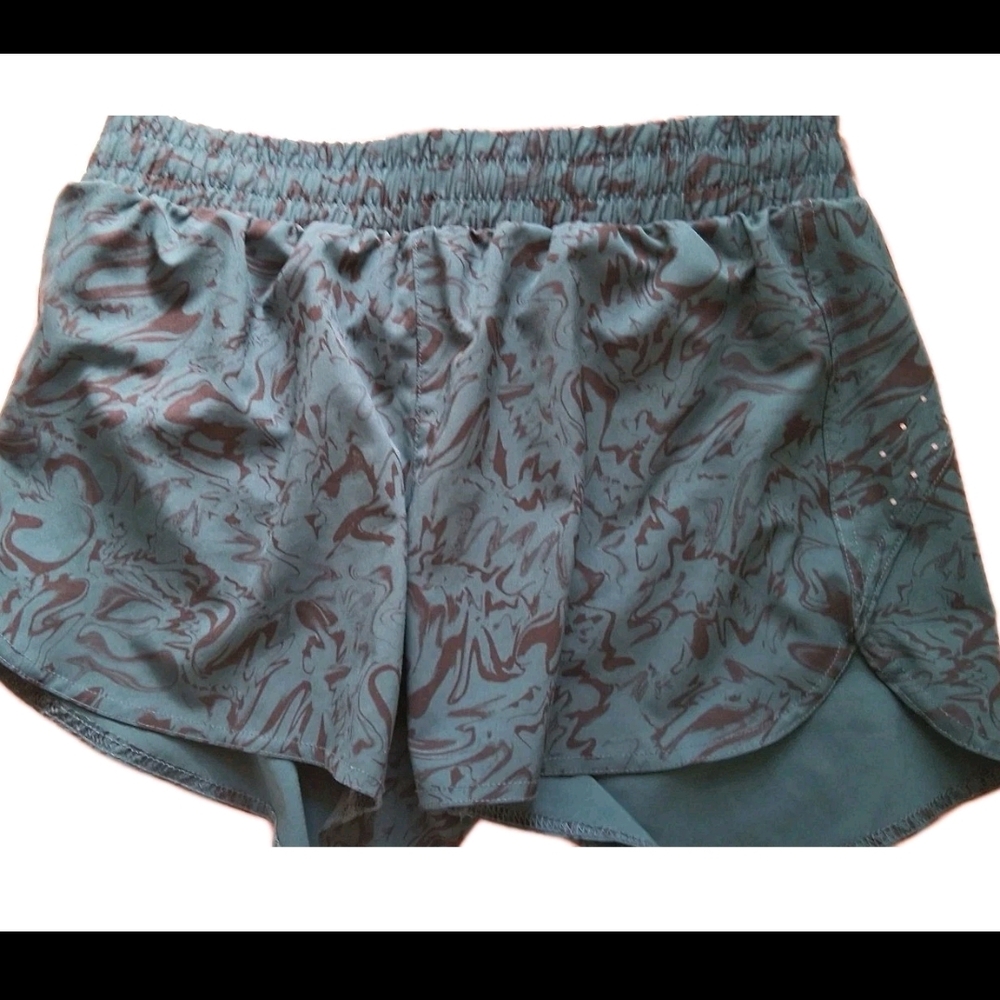 Women's Athletic Shorts - Blue and Brown Pattern